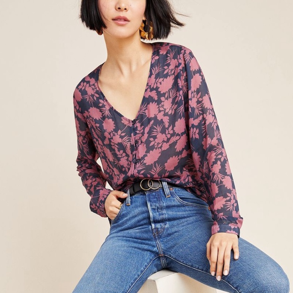 Anthropologie Cloth + Stone Anja Floral Peplum Blouse